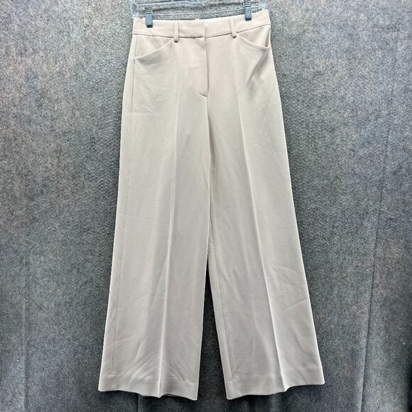 Theory Dress Pants Women 0 Wheat Beige Wide Leg High Rise Modern Crepe 2 Pleated - Picture 1 of 11